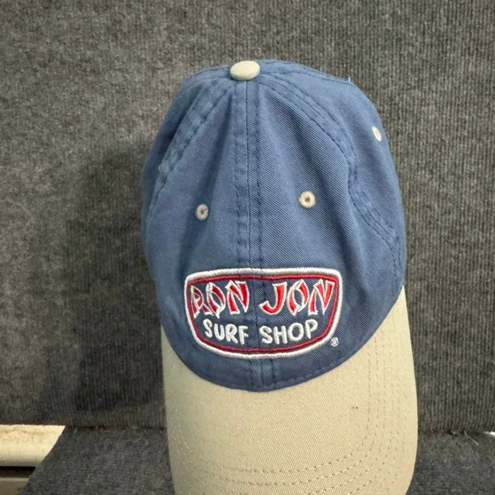 Ron Jon Surf Shop Hat Blue Tan Adjustable Leather Strap Baseball Cap Since 1959